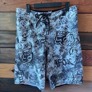 FOX Racing Men's Board Shorts Size 33 Black/White/Gray